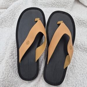 New Tory Burch Leather Platform Flip-Flops Ginger Shortbread Womens sandal SZ 7